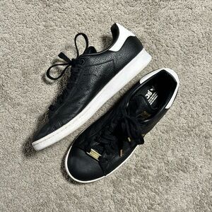 Adidas Black Leather Sneakers with White Soles